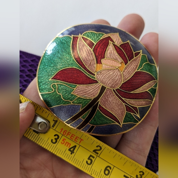 VTG LRG CLOISONNE BUCKLE BRIGHT PURPLE STRETCH BELT - Picture 7 of 15